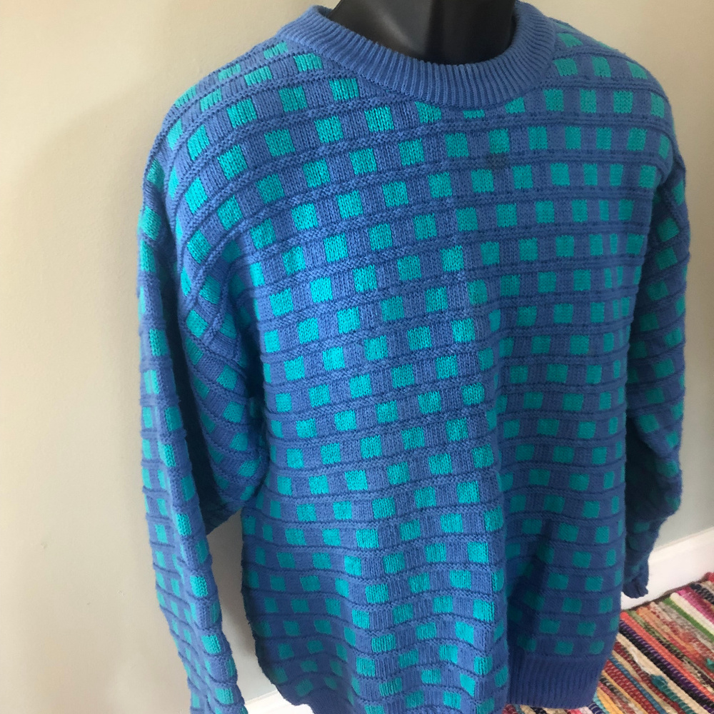 70s IZOD Ski Sweater Vintage Ugly Sweater Blue XL - Picture 3 of 5